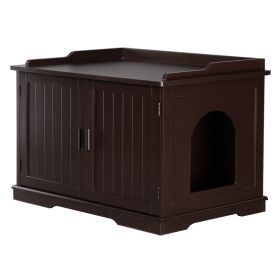 FCH Cat Litter Box Enclosure Cabinet, Large Wooden Indoor Storage Bench Furniture for Living Room, Bedroom, Bathroom, Side Table w/Pet Mat