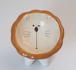 Cute Cartoon High Leg Ceramic Pet Bowl (Option: Brown Lion Tall Bowl)