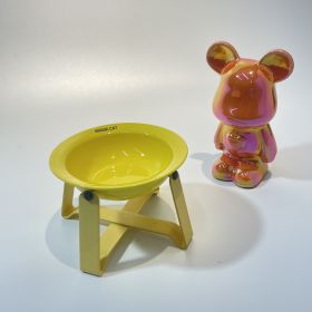 Ceramic Cat Bowl Cat Iron Frame High Leg Tableware Combination Fairy Dining Rack Cat Food Holder (Option: Yellow Bowl)