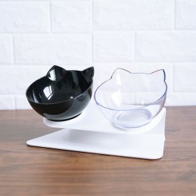 Non Slip Double Cat Bowl With Raised Stand Pet Food Cat Feeder Protect Cervical Vertebra Dog Bowl Transparent Pet Products (Option: Black transparent and box)