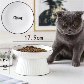 Ceramic Tall Anti-Overturning Large Cat Bowl (Option: Fish bone)