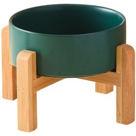 Pet Anti Rollover Ceramic With High Bamboo And Wood Frame Bowl (Option: Small Size 110mm-Green)