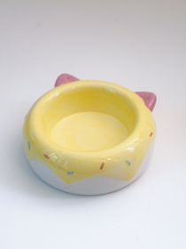 Cute Cartoon High Leg Ceramic Pet Bowl (Option: Yellow Cheese Donut)