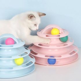 Qsezeny 4 Levels Pet Cat Toy Training Amusement Plate Kitten Tower Tracks Disc Cat Intelligence Amusement Triple Disc tumbler (Color: Pink)