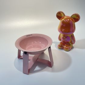 Ceramic Cat Bowl Cat Iron Frame High Leg Tableware Combination Fairy Dining Rack Cat Food Holder (Option: Pink Bowl)