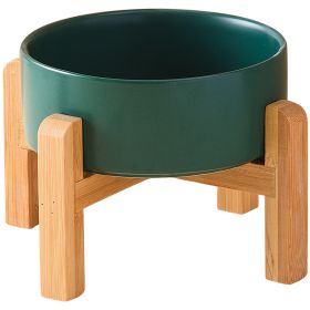 Pet Anti Rollover Ceramic With High Bamboo And Wood Frame Bowl (Option: Small Size 130mm-Green)